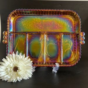 Vintage Indiana Rainbow Carnival Glass
Amber 5 Section Relish Tray Fruit Pattern